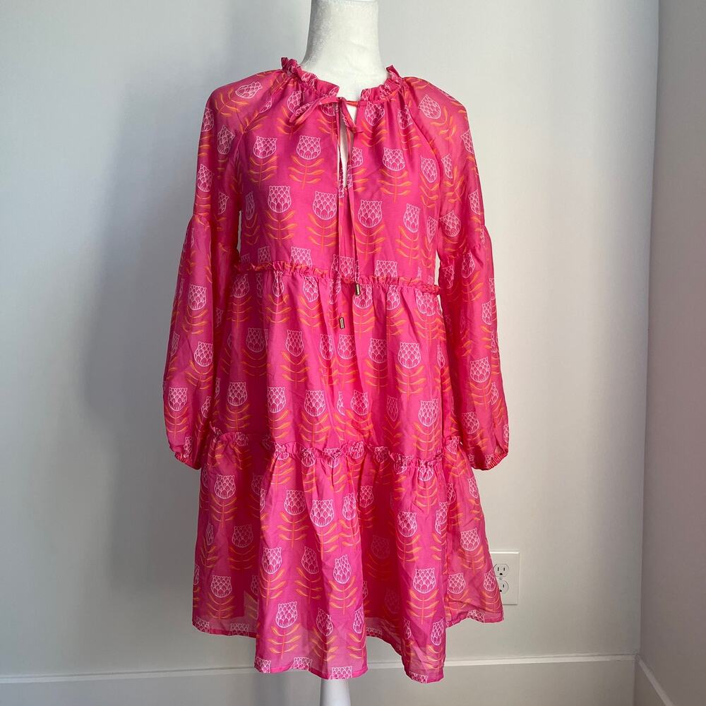 J Marie Maeve Dress XS Pink Floral Tiered Boho Babydoll Mini
